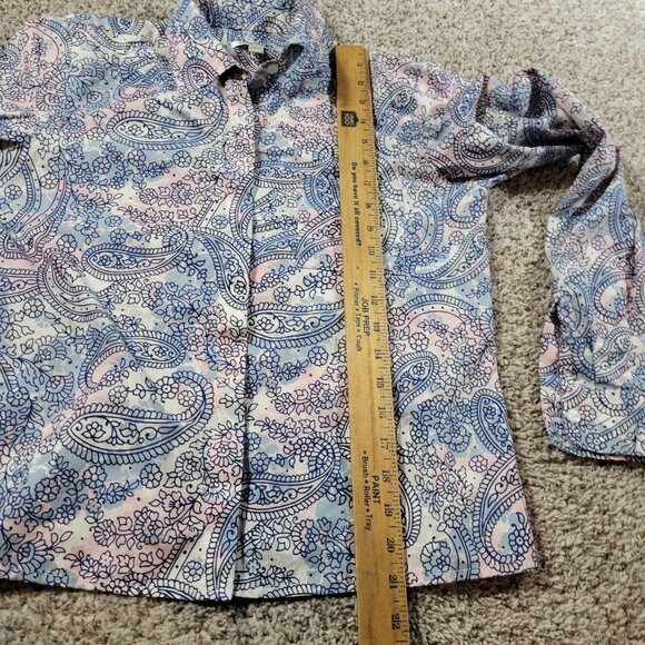 Orvis Shirt Womens 6 Blue Pink Floral Button Up Top Blouse Collared - Picture 5 of 8